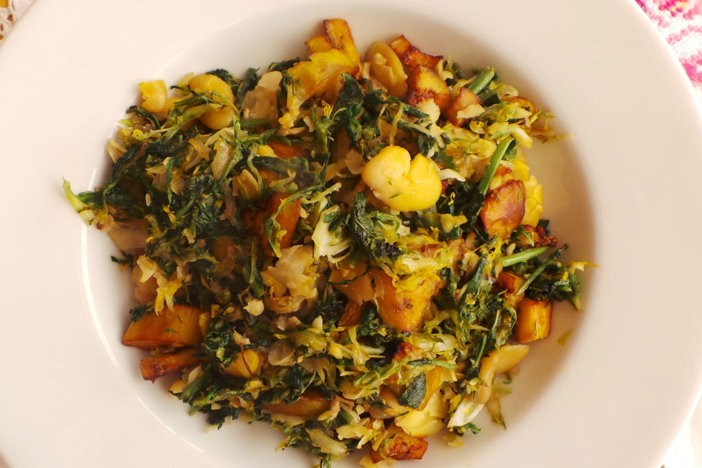 Beans and Greens: fava, eggplant, and frisee. Credit: Zester Media Copyright 2016 Clifford A. Wright