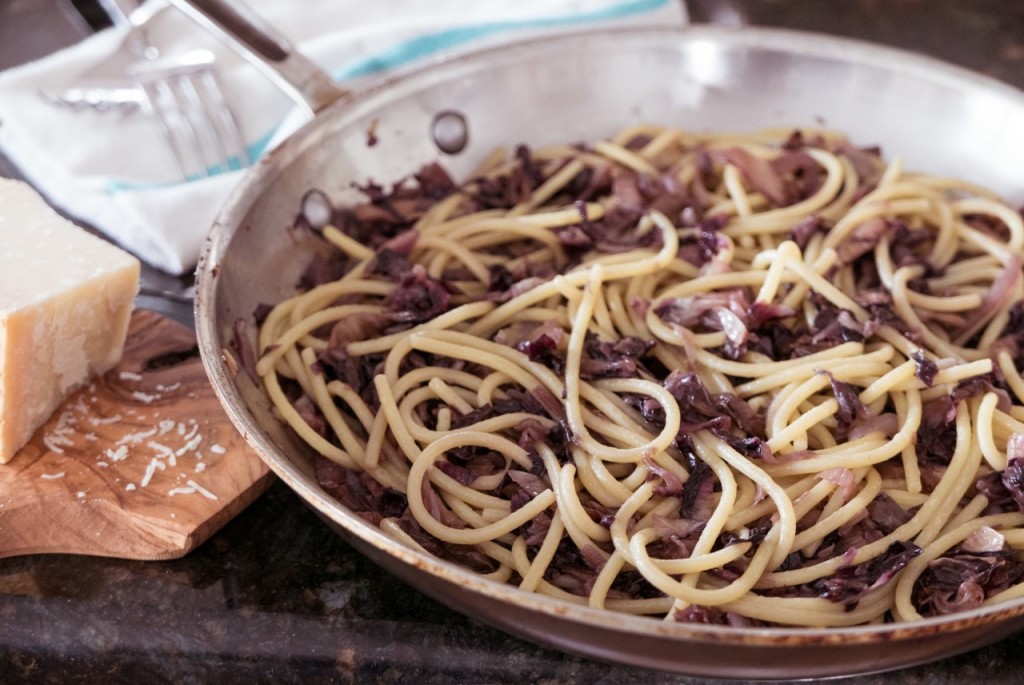 Spaghetti with braised radicchio. Credit: Copyright 2016 Nathan Hoyt/Forktales