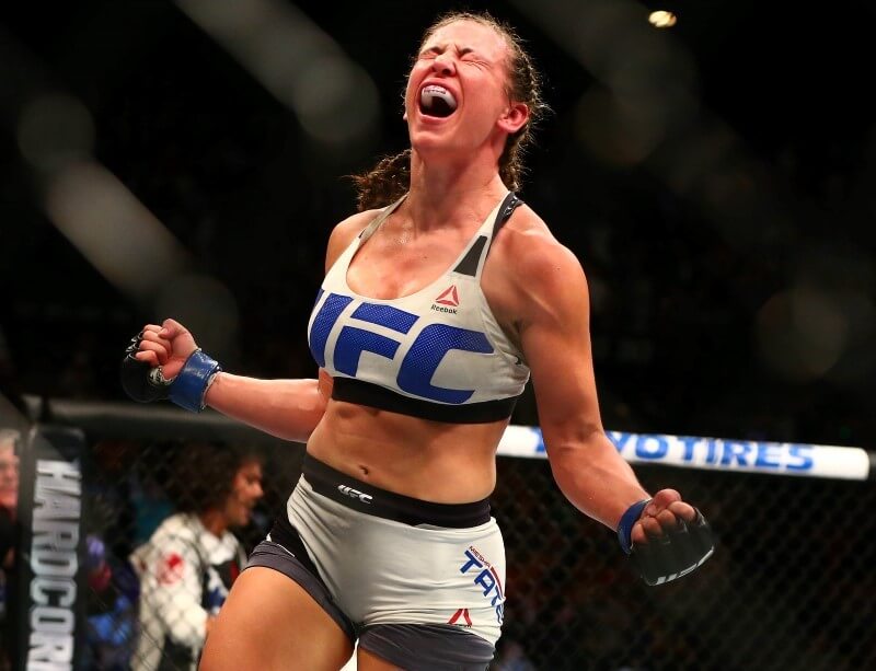 March 5, 2016; Las Vegas, NV, USA; Miesha Tate celebrates her victory by submission against Holly Holm during UFC 196 at MGM Grand Garden Arena. Mandatory Credit: Mark J. Rebilas-USA TODAY Sports