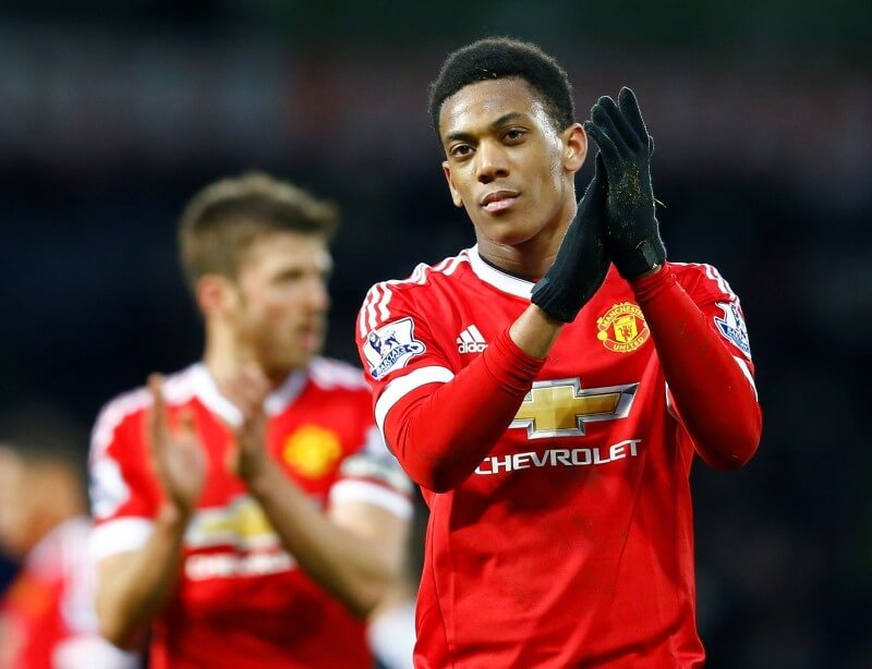Football Soccer - West Bromwich Albion v Manchester United - Barclays Premier League - The Hawthorns - 6/3/16 Manchester United's Anthony Martial applauds the fans at the end of the match Reuters / Darren Staples Livepic