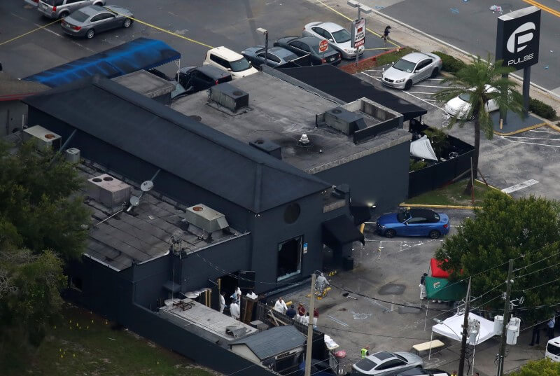 An aerial view shows the Pulse gay nightclub after a mass shooting in Orlando, Florida, June 12, 2016. REUTERS/Carlo Allegri