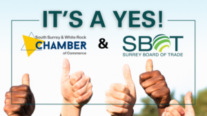 Surrey & White Rock Board of Trade formed with merger of SBOT and South Surrey & White Rock Chamber of Commerce