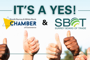 Surrey & White Rock Board of Trade formed with merger of SBOT and South Surrey & White Rock Chamber of Commerce